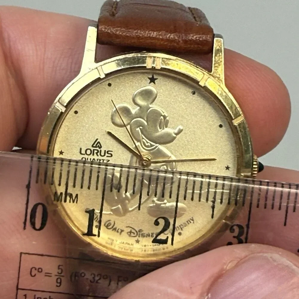 Vtg Lorus Seiko Mickey Mouse Quartz Watch V811-5410 Gold Tone Leather 30mm EUC
